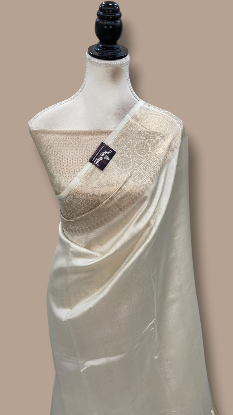 Off-white Pure Mango Silk Banarasi Handloom Saree