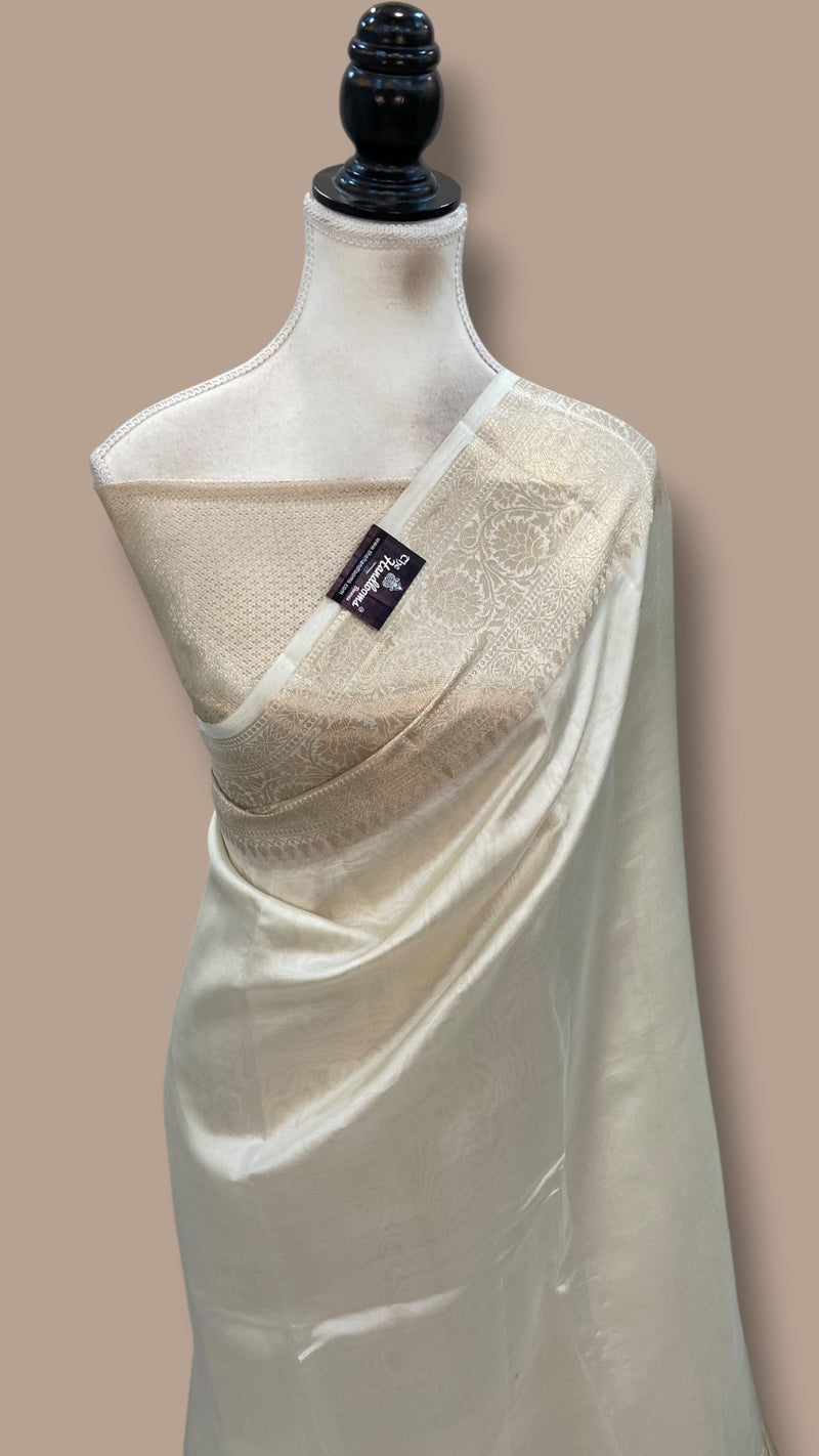 Off-white Pure Mango Silk Banarasi Handloom Saree