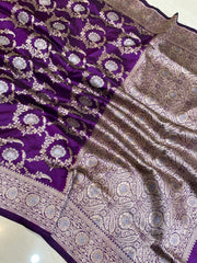 Pure Katan Silk Banarasi Handloom Saree - All over Sona Roopa Jaal work - The Handlooms