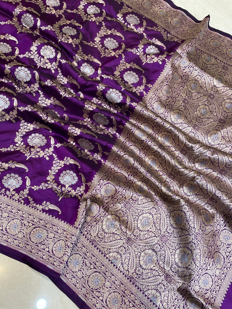 Pure Katan Silk Banarasi Handloom Saree - All over Sona Roopa Jaal work - The Handlooms
