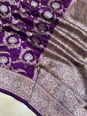 Pure Katan Silk Banarasi Handloom Saree - All over Sona Roopa Jaal work - The Handlooms