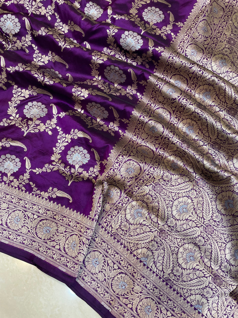 Pure Katan Silk Banarasi Handloom Saree - All over Sona Roopa Jaal work - The Handlooms