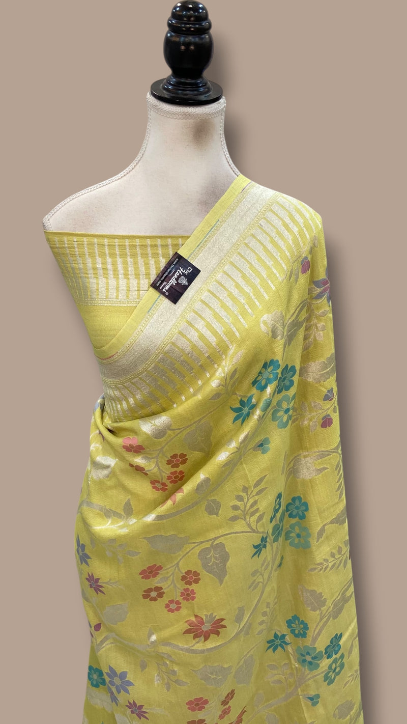 Pure Tussar Georgette Handloom Banarasi Saree With Meenakari