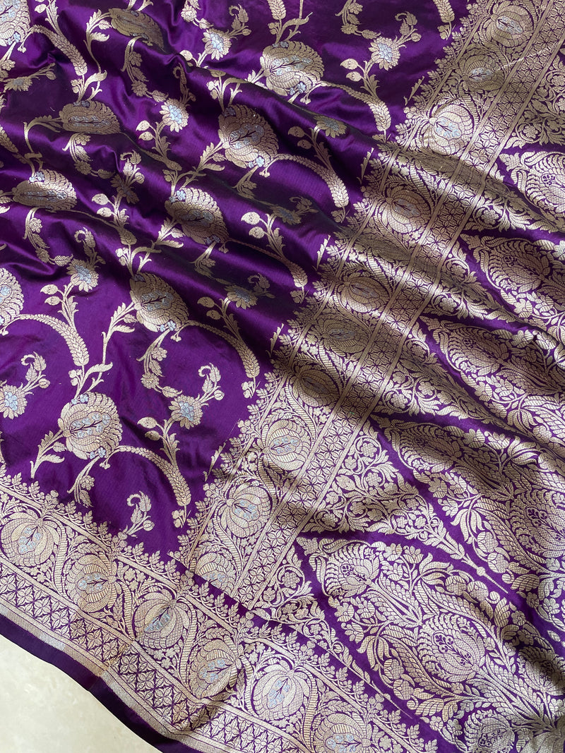 Pure Katan Silk Banarasi Handloom Saree - All over Sona Roopa Jaal work - The Handlooms