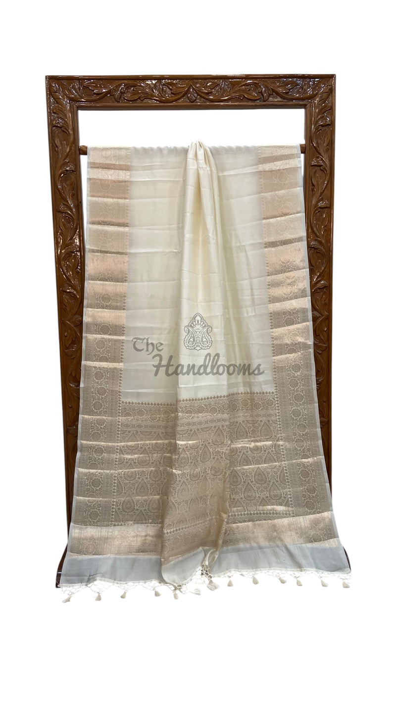 Off-white Pure Mango Silk Banarasi Handloom Saree