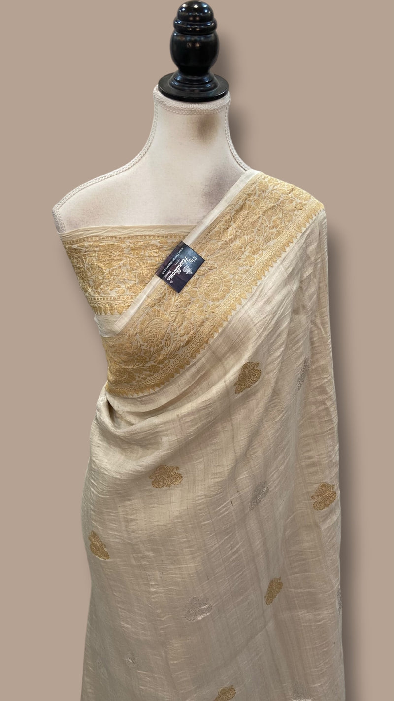 Pure Tussar Georgette Handloom Banarasi Saree - All Over Kadua Motifs - The Handlooms