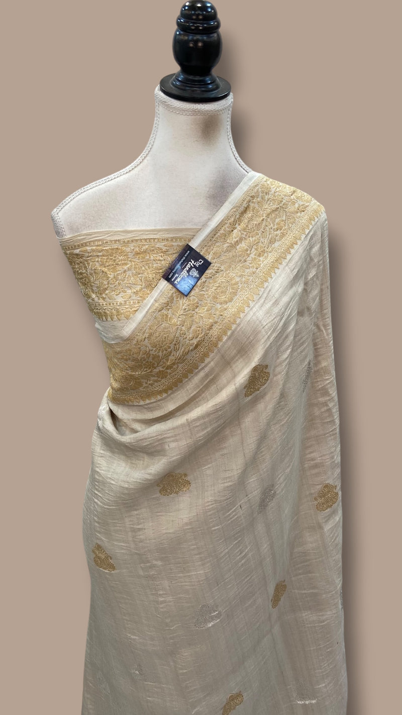 Pure Tussar Georgette Handloom Banarasi Saree - All Over Kadua Motifs - The Handlooms