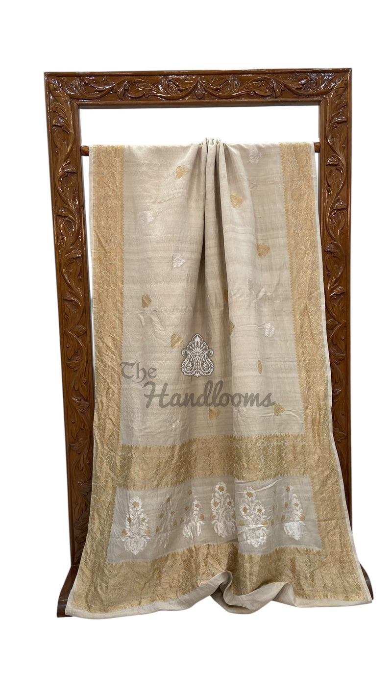 Pure Tussar Georgette Handloom Banarasi Saree - All Over Kadua Motifs - The Handlooms