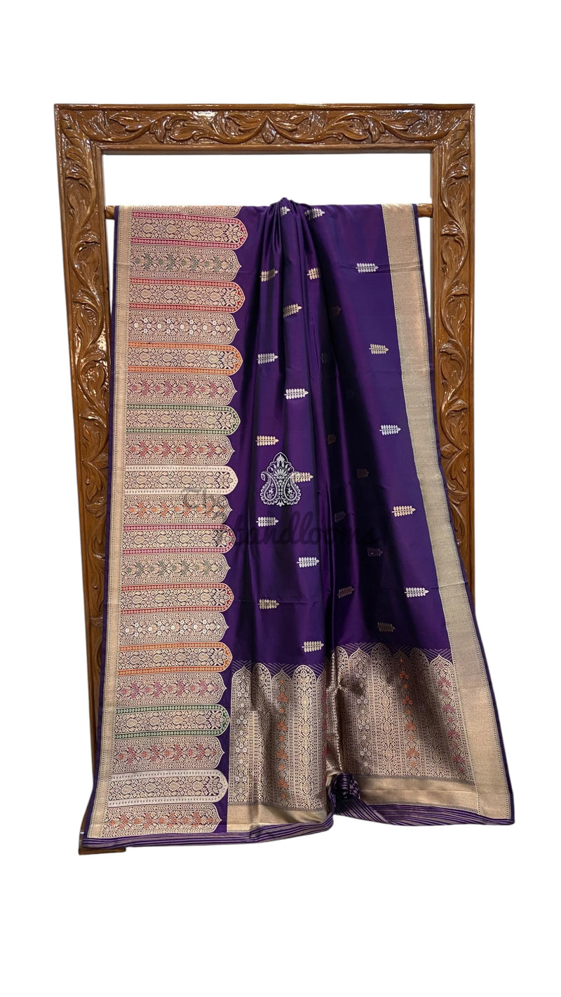 Royal Purple Pure Katan Silk Banarasi Handloom Saree - All Over Sona Roopa Kadua Motifs