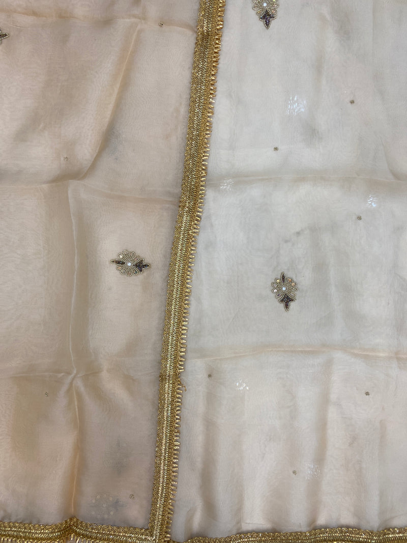 Pure Kora Tissue Handloom Banarasi Dress Material - Handwork - The Handlooms