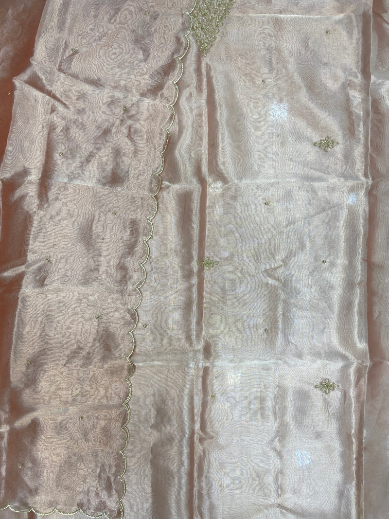 Pure Kora Tissue Handloom Banarasi Dress Material - Handwork - The Handlooms