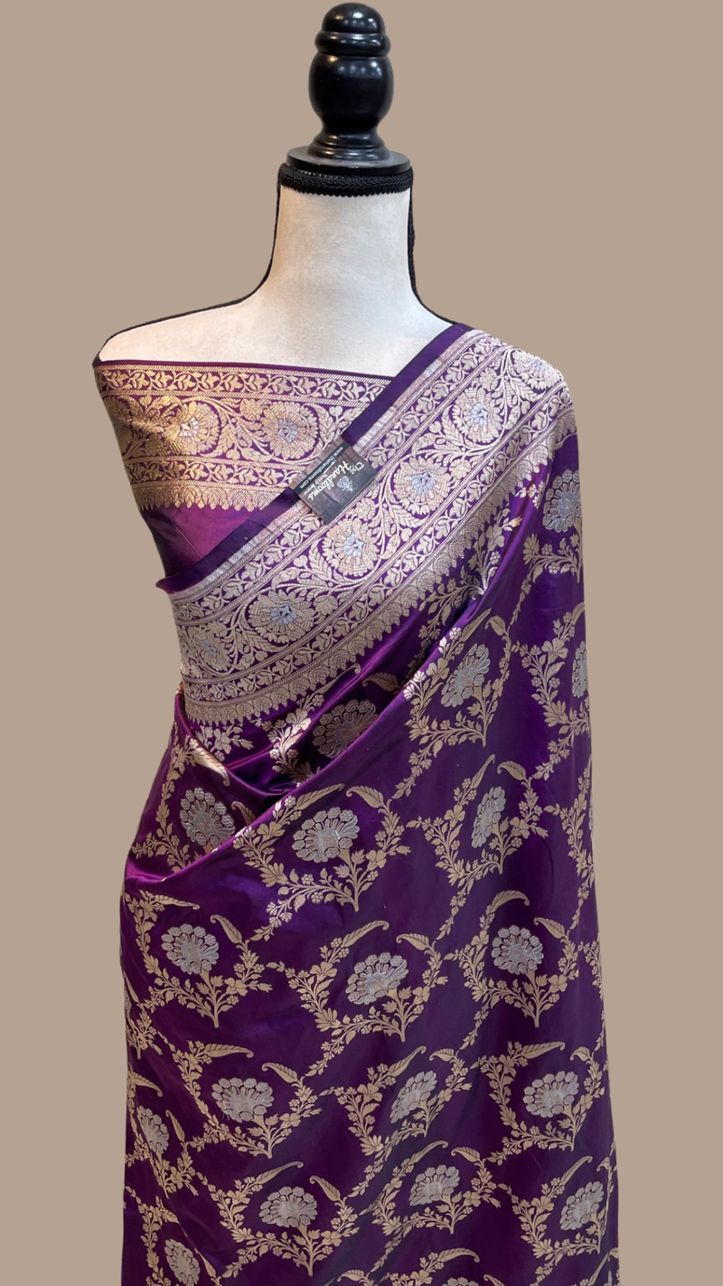 Pure Katan Silk Banarasi Handloom Saree - All over Sona Roopa Jaal work - The Handlooms