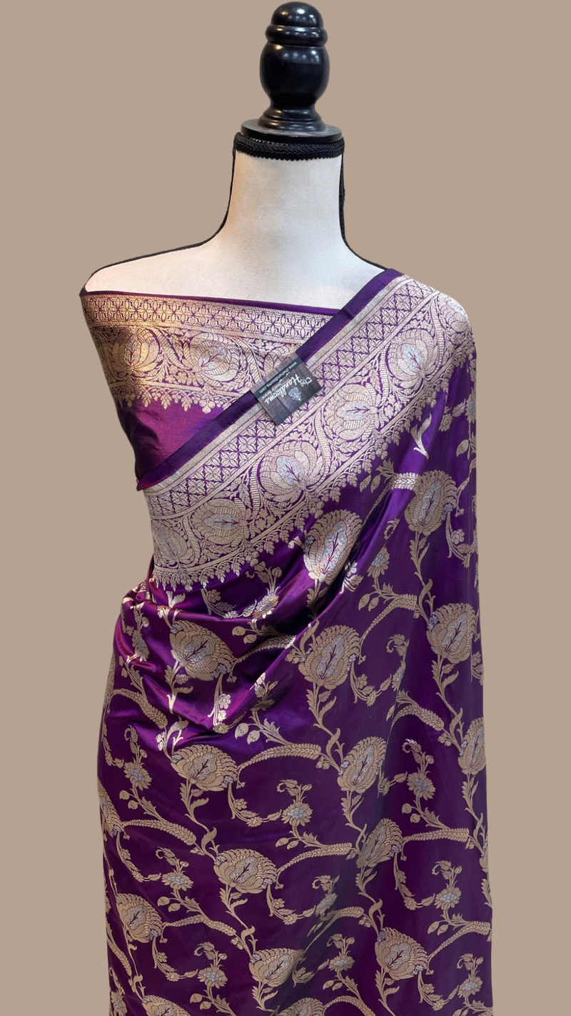 Pure Katan Silk Banarasi Handloom Saree - All over Sona Roopa Jaal work - The Handlooms