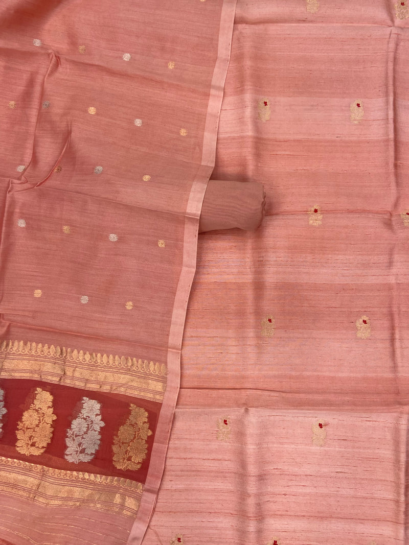 Pure Raw Silk Banarasi Handloom Dress material - All Over Kadua Motifs With Silk Dupatta - The Handlooms