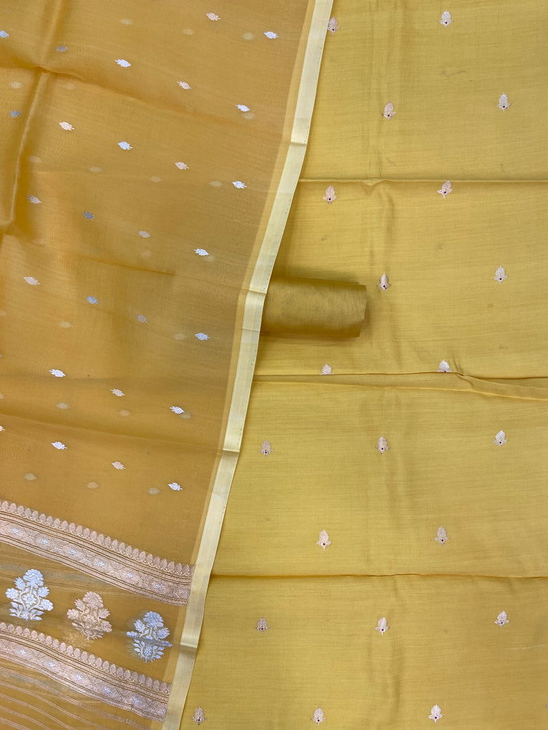 Pure Silk Handloom Banarasi Dress Material Kadua Boota With Kora Dupatta - The Handlooms