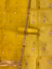 Pure Kora Silk Handloom Banarasi Dress Material Kadua Boota With Kora Dupatta - The Handlooms