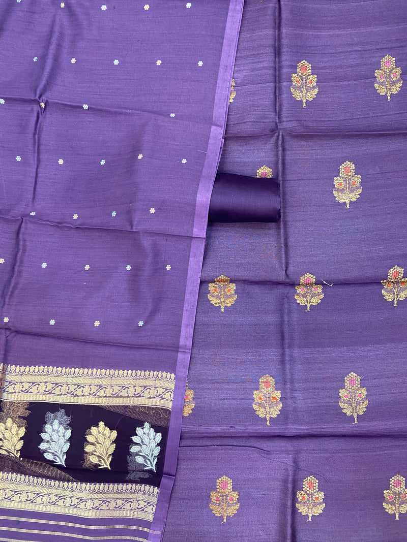 Pure Tusse Silk Banarasi Handloom Dress material - All Over Kadua Boota With Silk Dupatta - The Handlooms