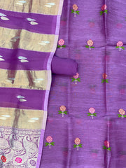 Pure linen Handloom Banarsi kadua dress material with kora tissue dupatta - The Handlooms