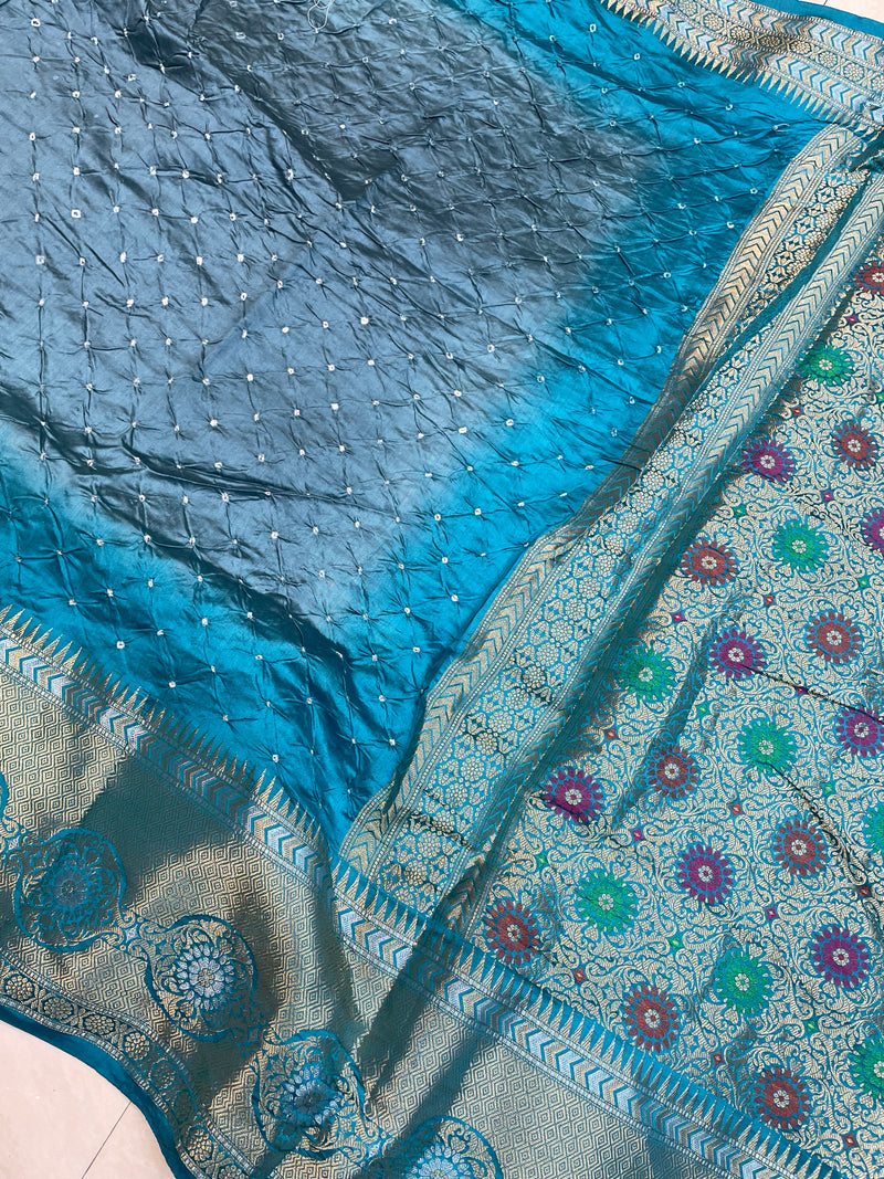 Pure Banarasi Silk Bandhej Handloom Saree - The Handlooms