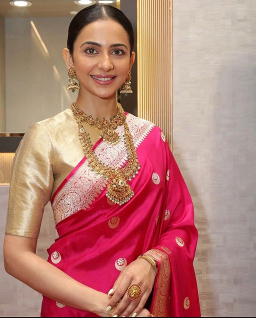 Rakul Preet Rani in our Pure Katan Silk Banarasi Handloom Saree - All Over Kadua Motifs - The Handlooms