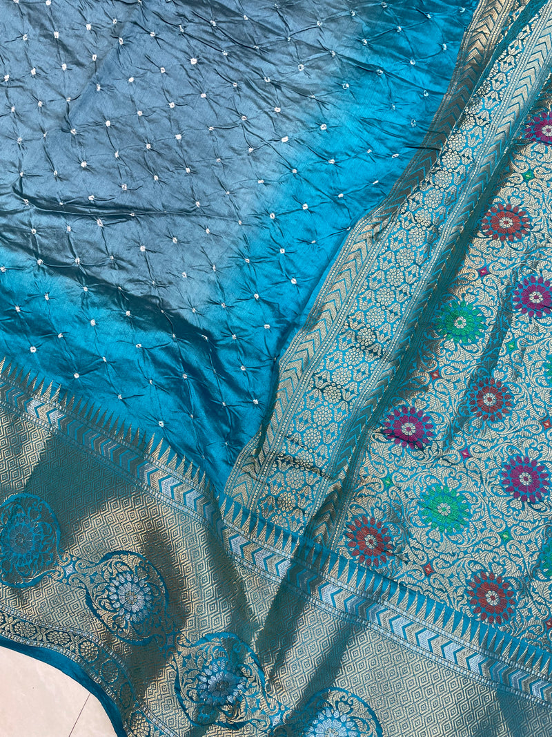 Pure Banarasi Silk Bandhej Handloom Saree - The Handlooms