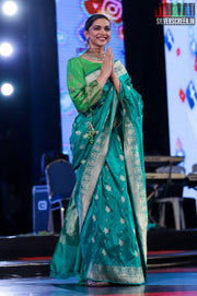 Deepika Padukone in Pure Katan Silk Banarasi Handloom Saree - All Over Motifs - The Handlooms