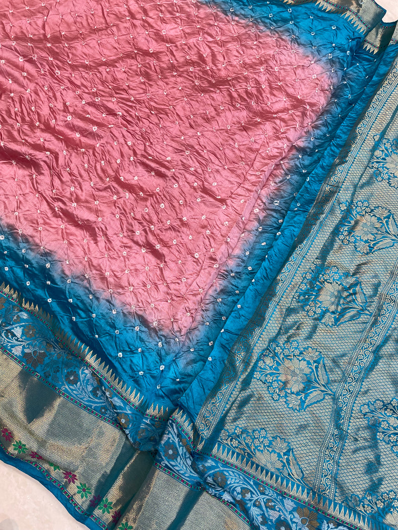 Pure Banarasi Silk Bandhej Handloom Saree - The Handlooms