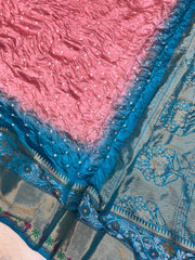 Pure Banarasi Silk Bandhej Handloom Saree - The Handlooms