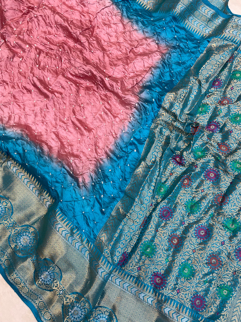 Pure Banarasi Silk Bandhej Handloom Saree - The Handlooms