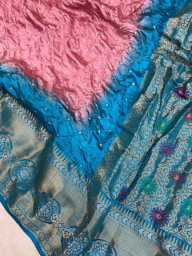 Pure Banarasi Silk Bandhej Handloom Saree - The Handlooms