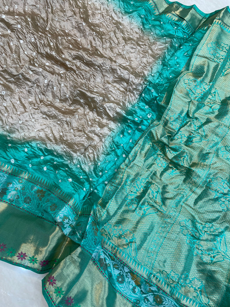 Pure Banarasi Silk Bandhej Handloom Saree - The Handlooms