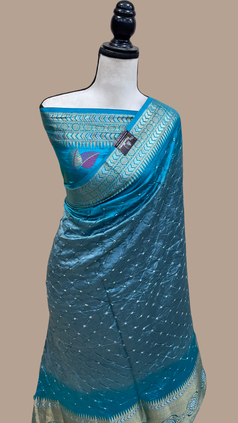 Pure Banarasi Silk Bandhej Handloom Saree - The Handlooms