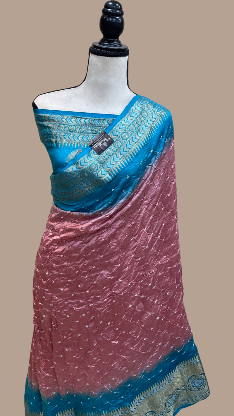 Pure Banarasi Silk Bandhej Handloom Saree - The Handlooms