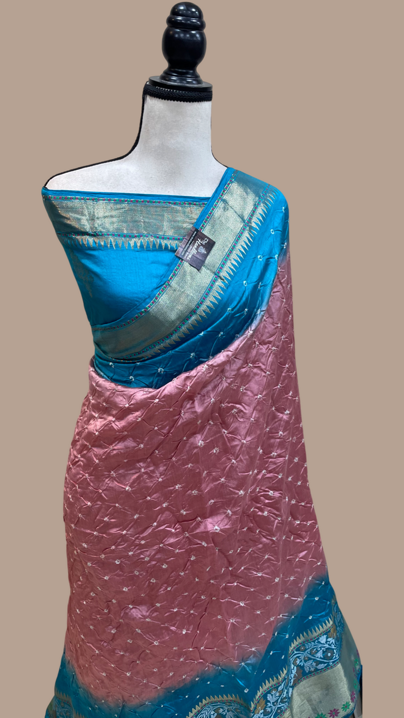 Pure Banarasi Silk Bandhej Handloom Saree - The Handlooms