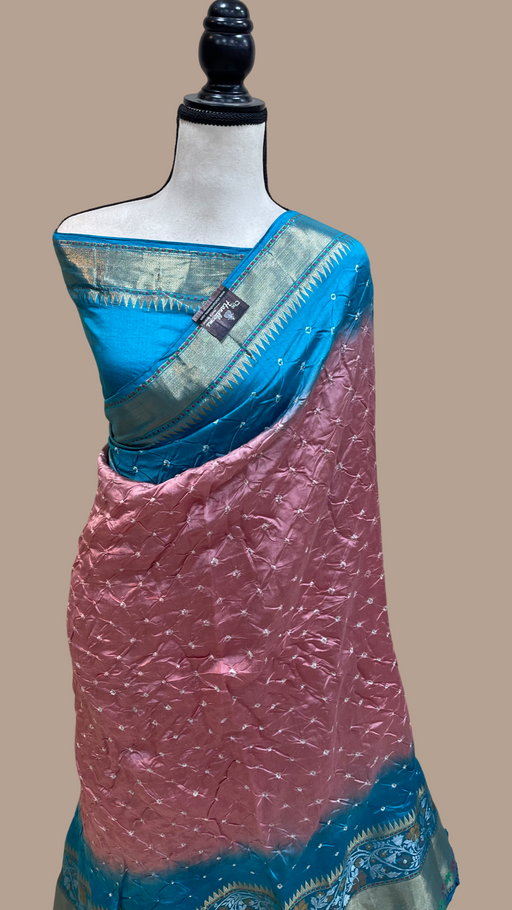 Pure Banarasi Silk Bandhej Handloom Saree - The Handlooms
