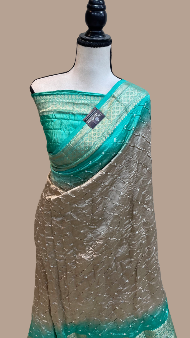 Pure Banarasi Silk Bandhej Handloom Saree - The Handlooms
