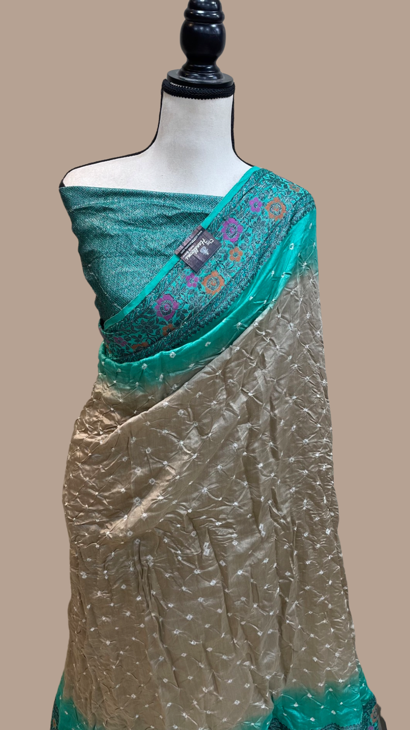 Pure Banarasi Silk Bandhej Handloom Saree - The Handlooms