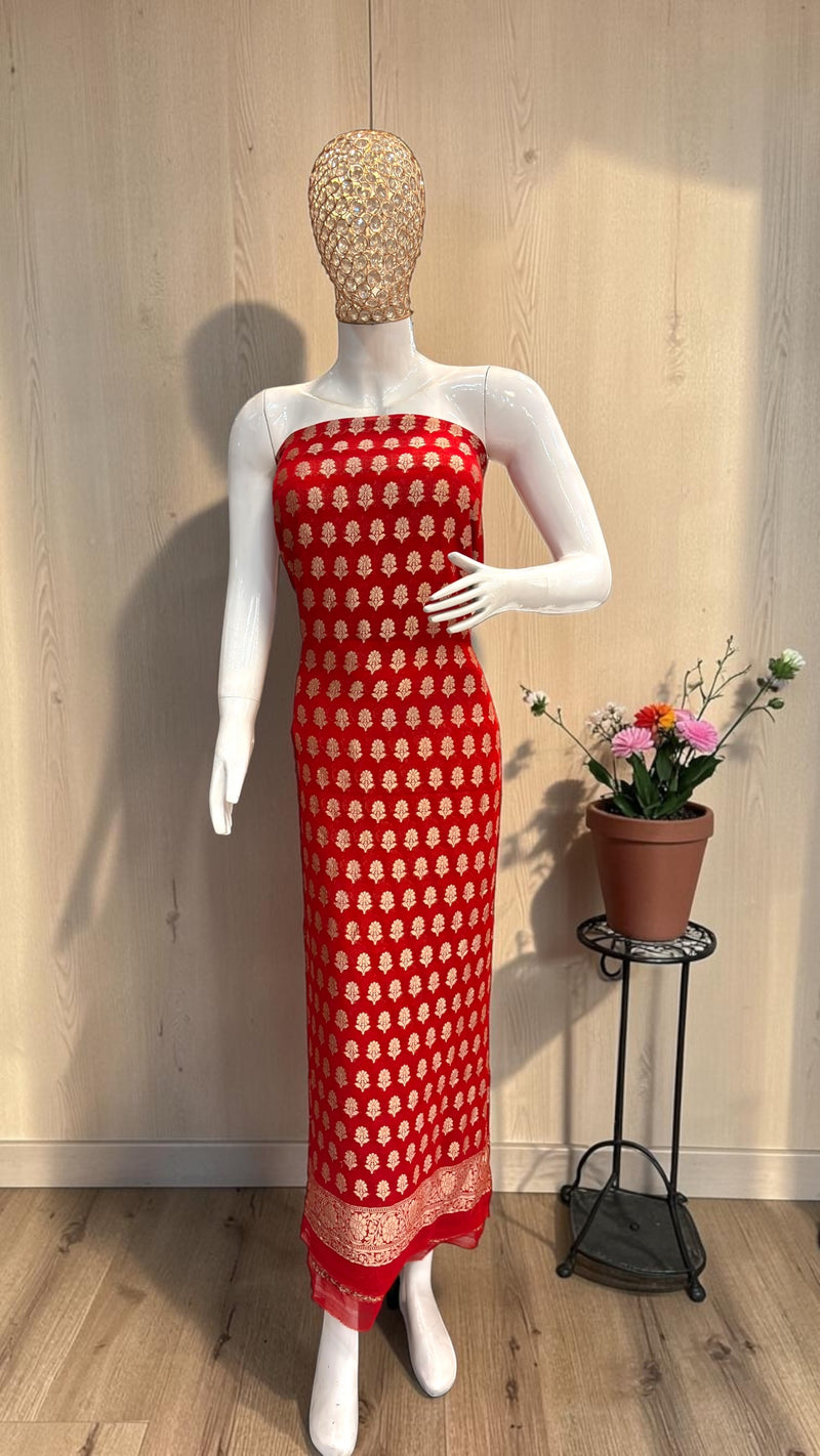 Pure Khaddi Georgette Handloom Banarasi Dress Material Water Zari