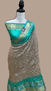 Pure Banarasi Silk Bandhej Handloom Saree - The Handlooms