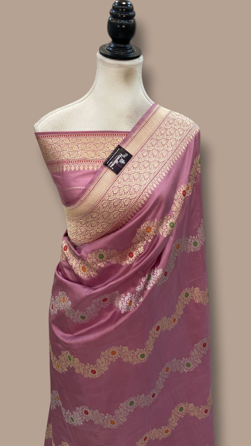 Pure Katan Silk Banarasi Handloom Saree - All Over Kadiyal Jaal Work