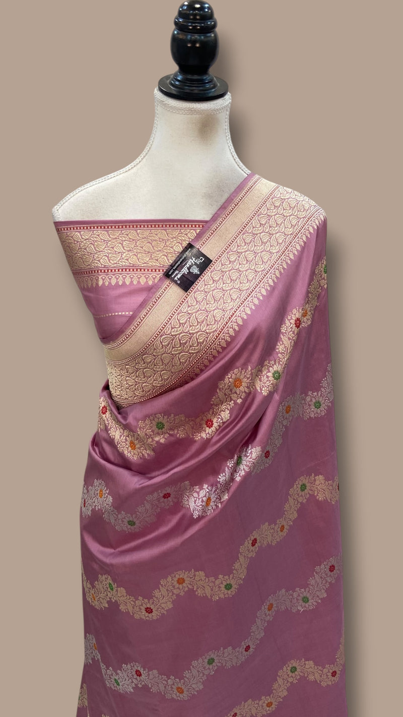 Pure Katan Silk Banarasi Handloom Saree - All Over Kadiyal Jaal Work
