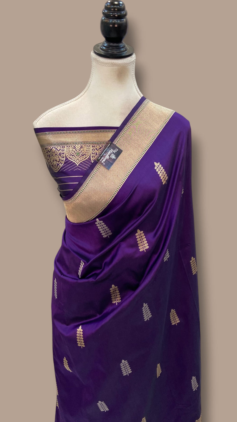 Royal Purple Pure Katan Silk Banarasi Handloom Saree - All Over Sona Roopa Kadua Motifs