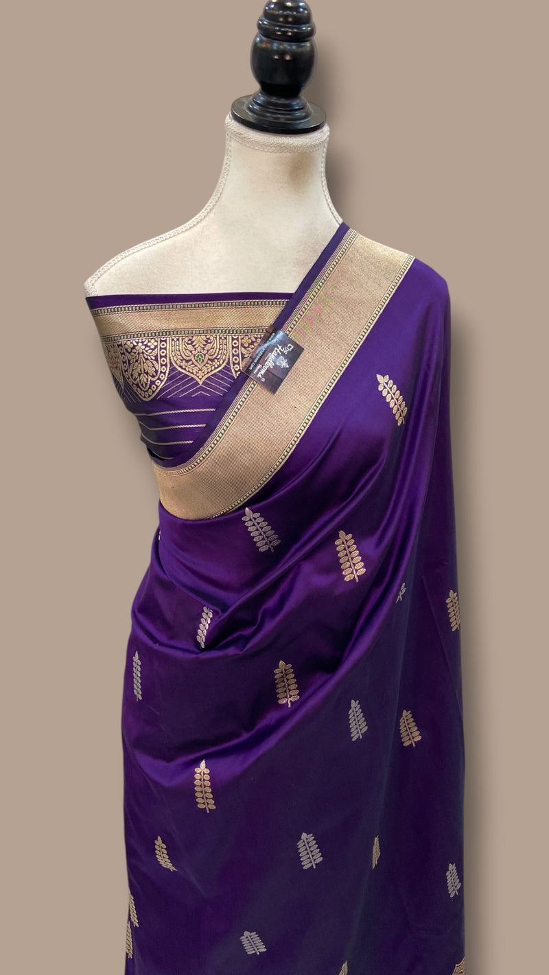 Royal Purple Pure Katan Silk Banarasi Handloom Saree - All Over Sona Roopa Kadua Motifs