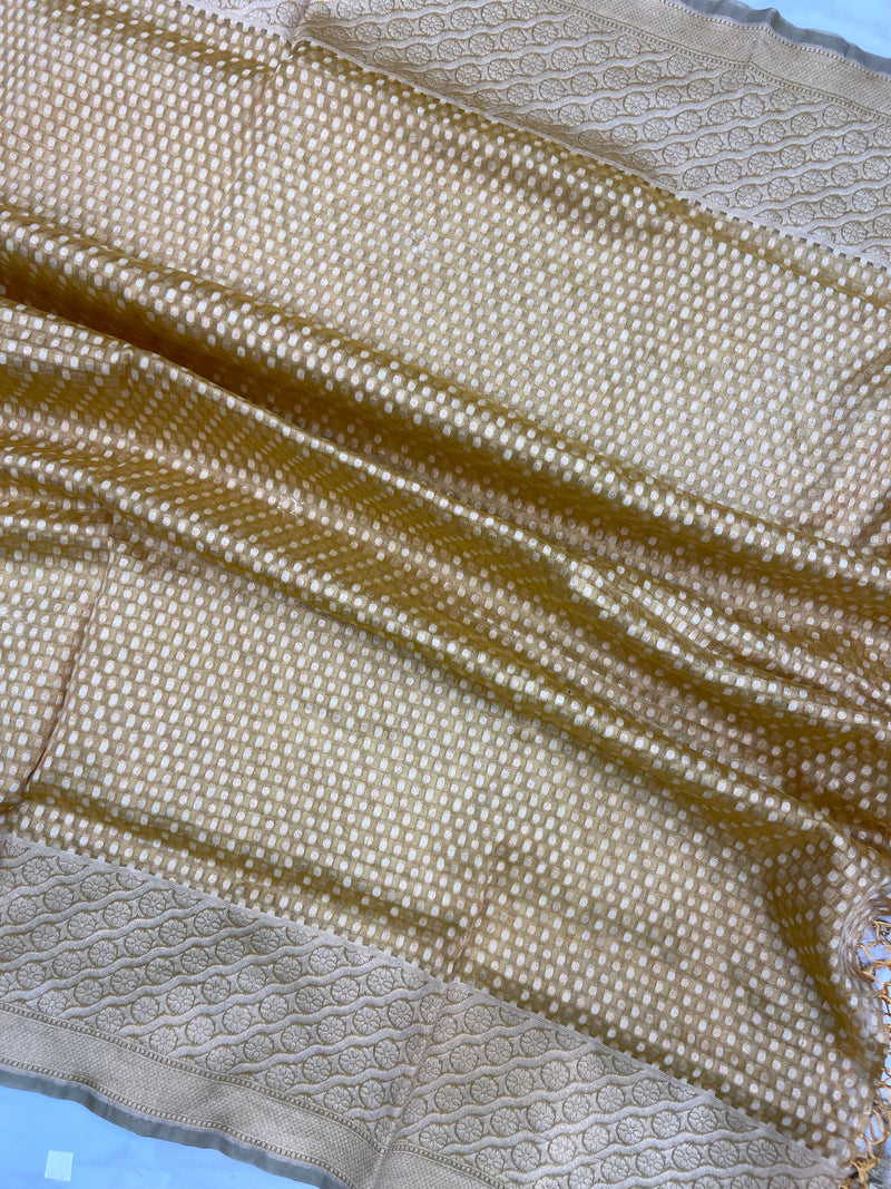 Pure Tissue Reshmi Zari Banarasi Brocade Handloom Dupatta - The Handlooms