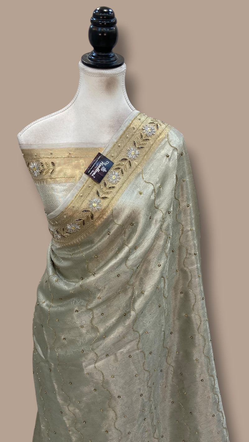 Pure Kora Tissue Handloom Banarasi Saree - Handwork