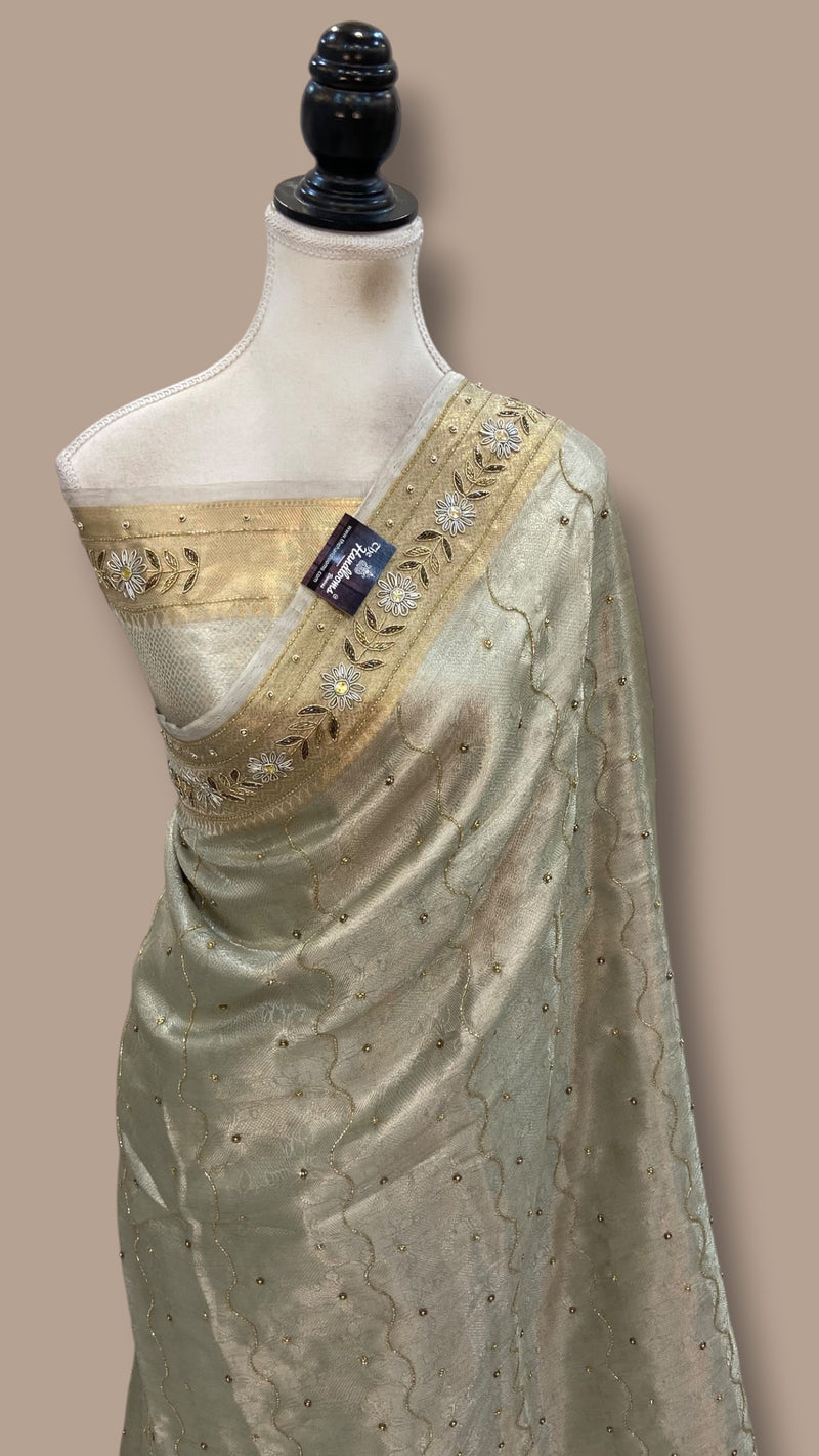 Pure Kora Tissue Handloom Banarasi Saree - Handwork