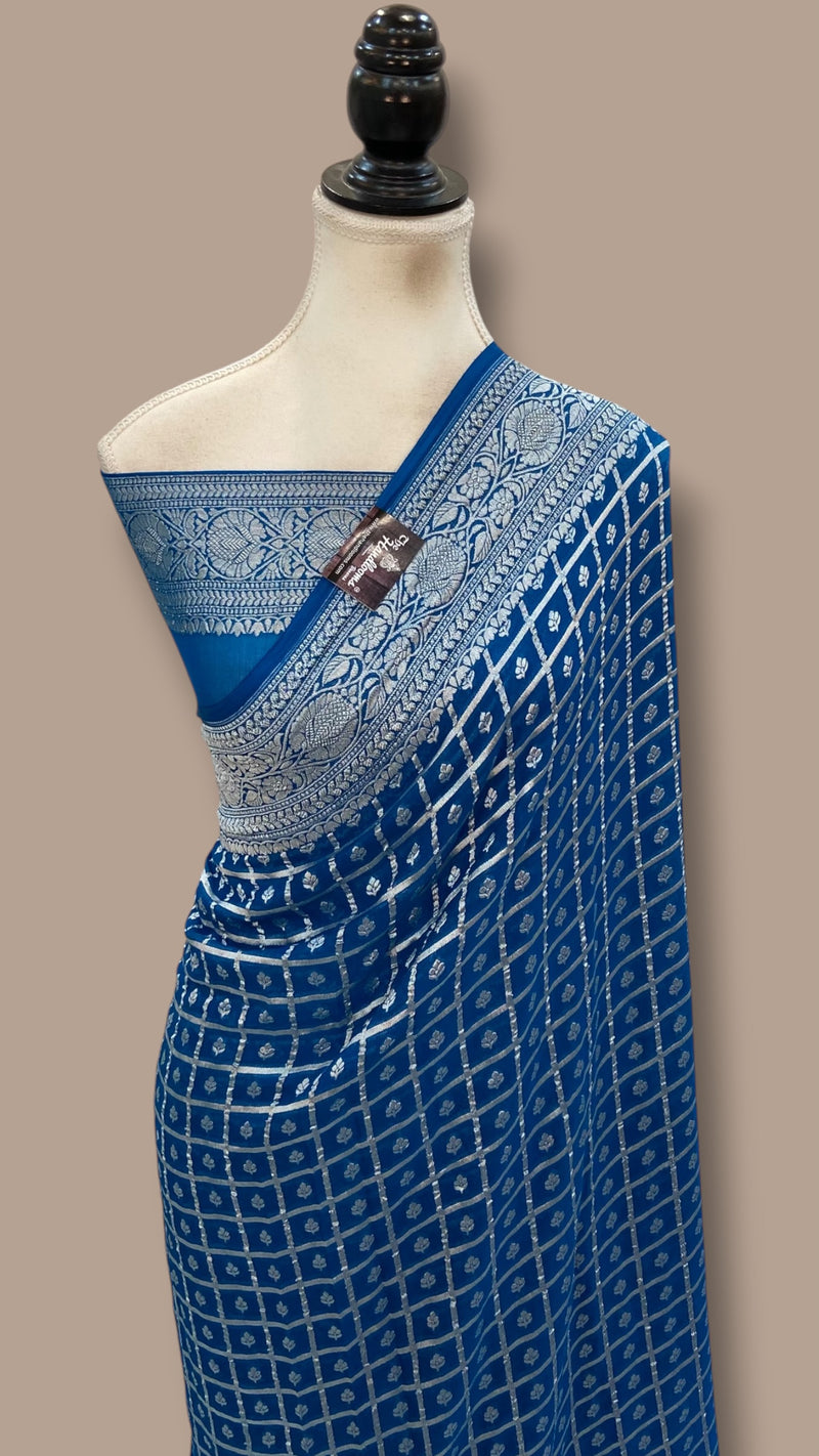 Pure Khaddi Georgette Banarasi Saree Silver Zari