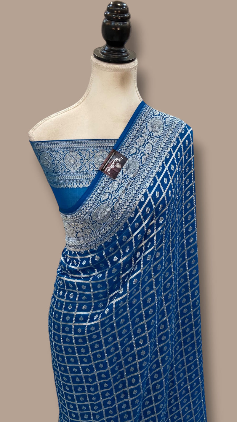 Pure Khaddi Georgette Banarasi Saree Silver Zari