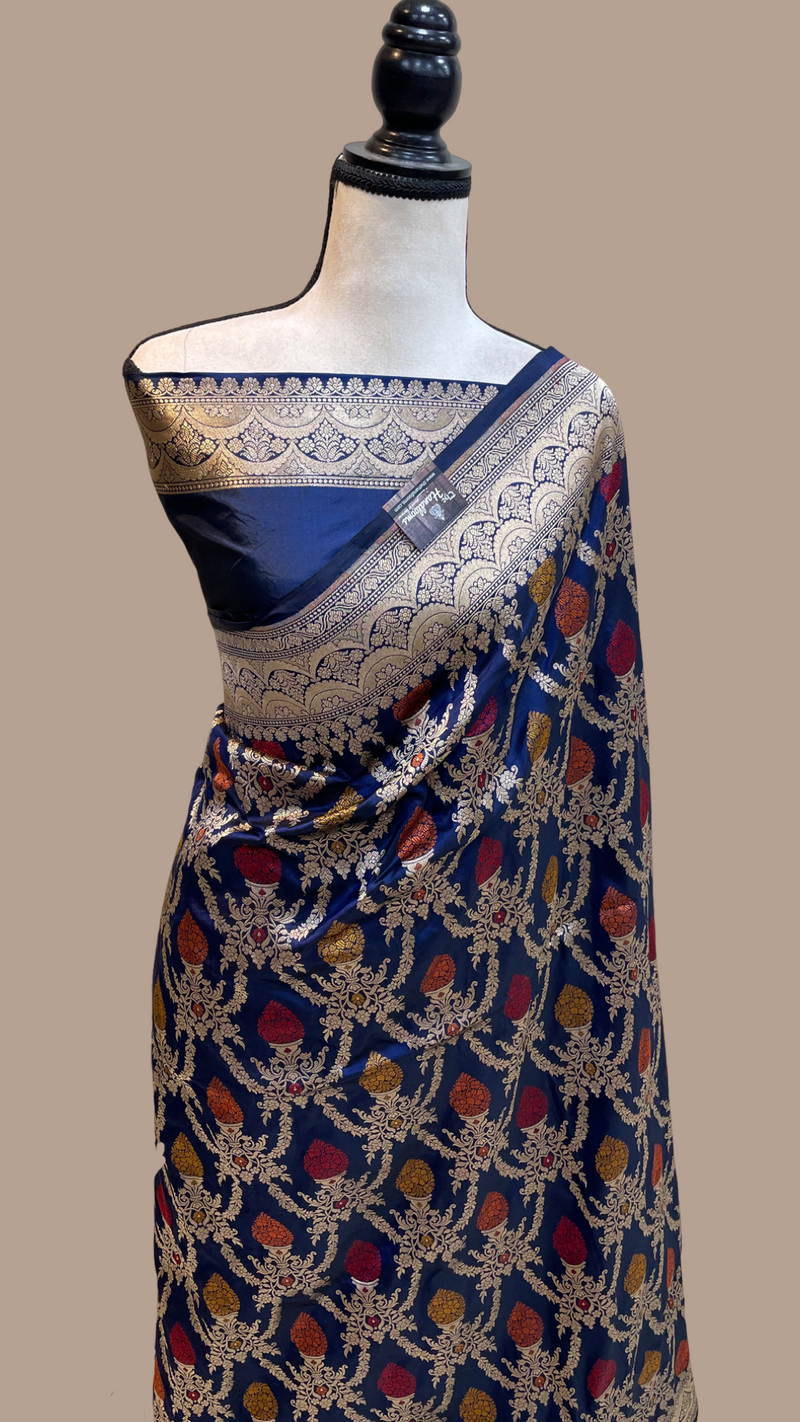 Pure Katan Silk Banarasi Handloom Saree - All over Jaal work - With Meenakari - The Handlooms