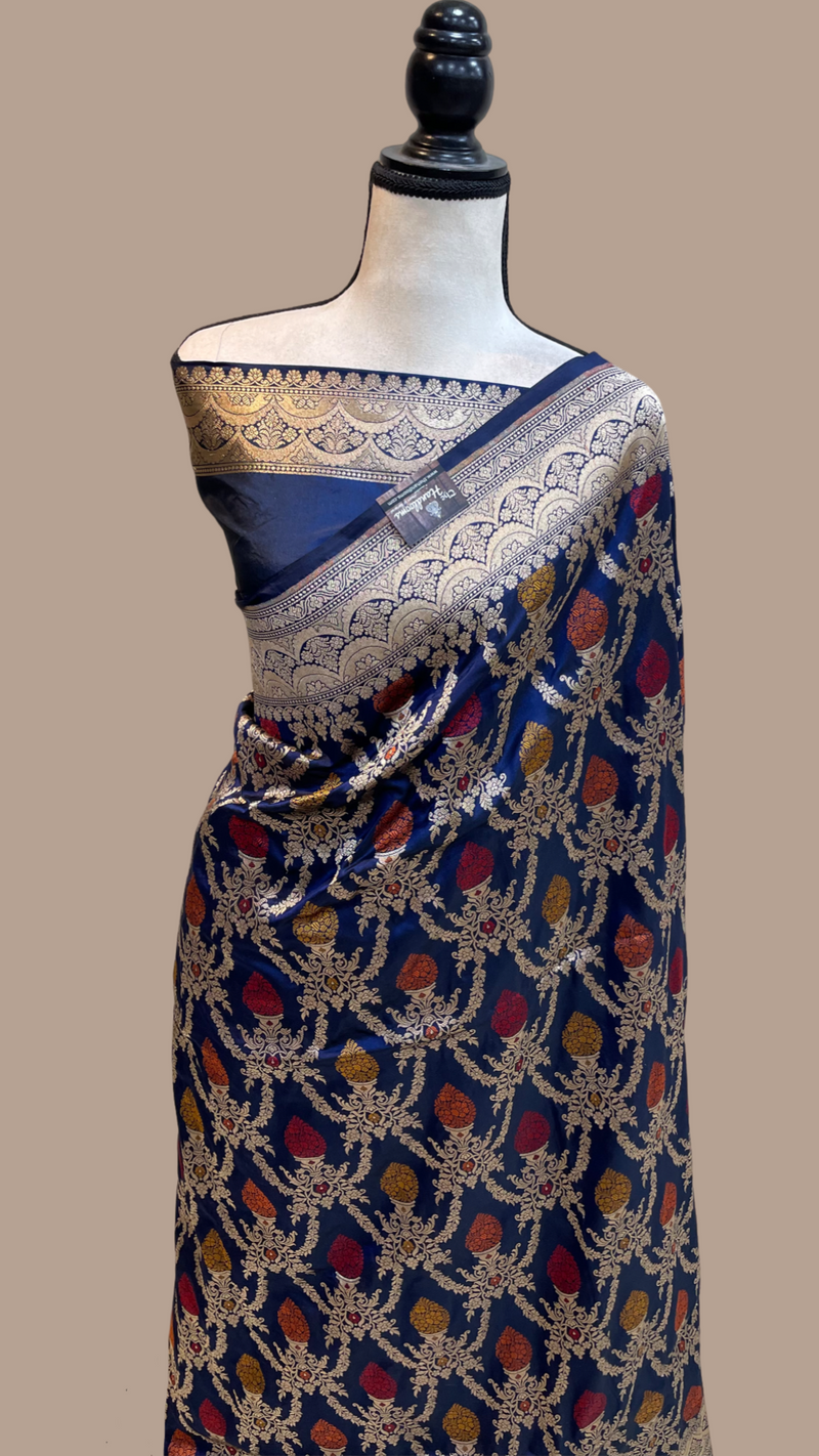 Pure Katan Silk Banarasi Handloom Saree - All over Jaal work - With Meenakari - The Handlooms